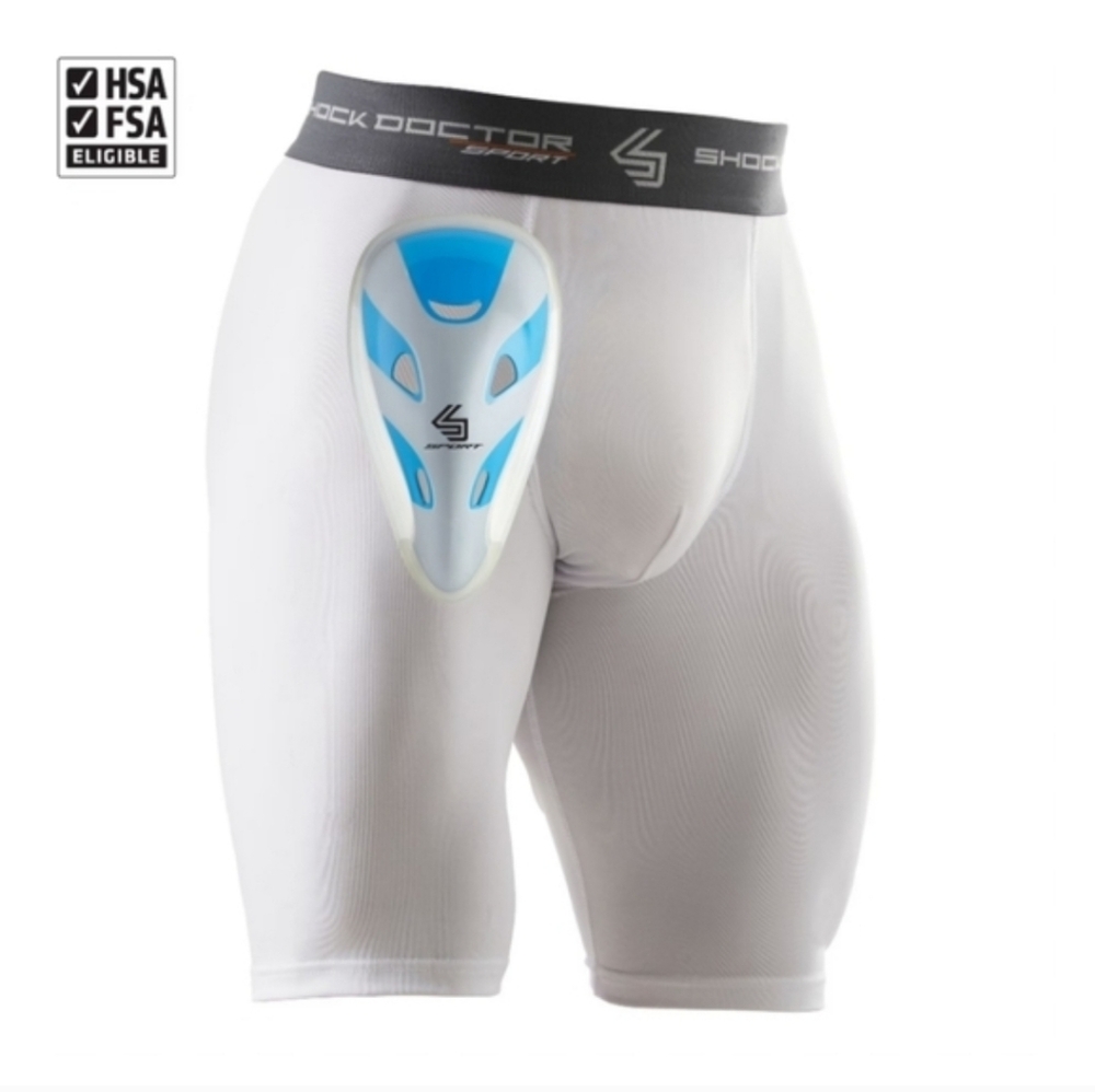 Shock Doctor White Compression Boxer Briefs with Protective Cup